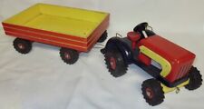 Vintage DDR Nostalgie Holz Traktor mit Anhänger farbig lackiert 60er Jahre -106-