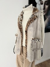 WESTE PELZ FELL TEDDY VELOURSLEDER OPTIK BEIGE LEO One Size 34-42