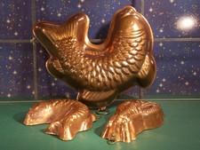 3x  Kupfer Backform antik Fische Hummer Küchen Wand deko Aufhänger  gemarkt old