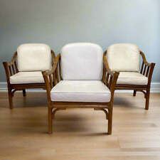 3 Mc Guire Sessel | echter Rattan | weißes Leder | Lizenz Hans Kaufeld