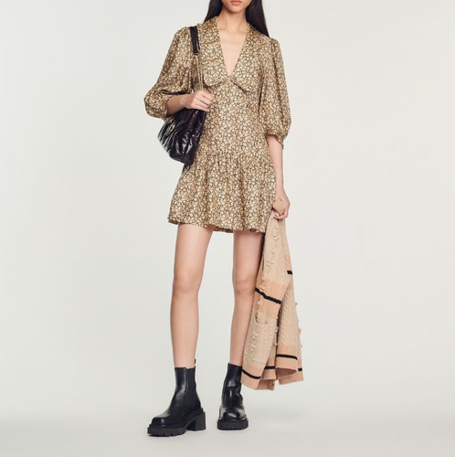 Sandro seidenkleid beige - seidenkleid,