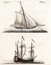 Cutter Kriegschiff Kauffahrteischiff ships Schiffe Kupferstich Bertuch 1792