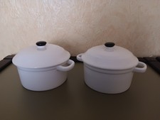 2 x Mini-Cocotte @ 10 cm Ø @ weiß Steinzeug @ Kasserolle Auflaufform Topf @ neu