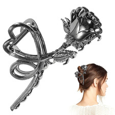 Schwarze Rose Haarspange Metall Retro Haarklammer Gothic Damen Kopfschmuck