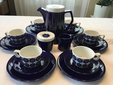 Schönwald Kobaltblau Abstrakt Blumen Kaffeeservice 6 Personen Mid Century