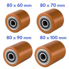 Hubwagenrollen Polyurethan braun 80 x 60, 70, 90, 100  mm Achse 12 17 20 25 mm