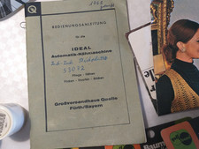 Nähmaschine IDEAL Anleitung, BURDA Schnittmuster Schrägband Schere Spulen Quelle