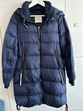 Leichter Esprit Daunen Mantel M Dunkel Blau Kapuze Lang Weich Steppmantel Edc