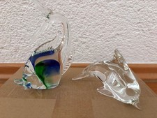 Glasskulpturen Fisch und Delfin, Höhe beim Fisch 13 cm, Höhe b. Delfin ca. 7 cm