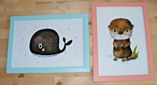 2 niedliche Tierbilder für Kinder von Pipapier,  Otter und Wal, gerahmt