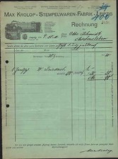 LEIPZIG, Rechnung 1911, Kautschuk-, Metall- und Signierstempel-Fabrik Max Krolop