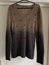 NICE CONNECTION Damen Pullover Pulli V-Ausschnitt beige grau Gr. 40 Kaschmir Mix