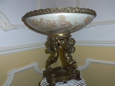 großer Tafelaufsatz Bronze Keramik 2 Engel im Jugendstil D 32cm