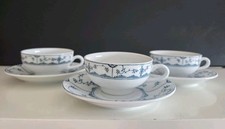 3x Ostfr. Porzellan Teetasse Weiß Blau Hibben  + 4 Unterteller - neuwertig