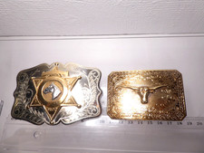 90er J. 2 x Cowboy Gürtelschnalle Metall versilbert u. bronziert COMSTOCK 178 g