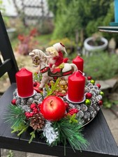 ?Adventskranz Weihnachten Deko rot Zapfen Wichtel Schaukelpferd nostalgisch 