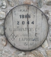 Rare 1986 Laphroaig Whisky Barrel lid end 21" wide Braced ready to hang