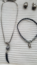 Ohrringe, echt Silber, Kette, Anhänger Stein, Armband, schwarz, Metall, fast neu