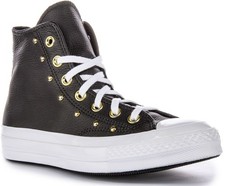 CONVERSE A06809C Chuck 70 Hi Nieten Leder Damen Turnschuhe Schwarz Gold UK 3 - 8