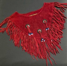 STARS STRIPES Wildleder Poncho rot Concho Fransen Cape Western Country Indianer