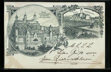 Lithographie Halle /Saale, Ruine Giebichenstein mit Stahlbrücke über die Saale 