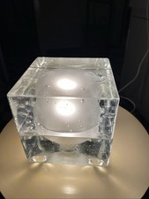 Würfelförmige Tischlampe Cube Würfel mundg. Eisglas von Müller & Zimmer, D, 1970