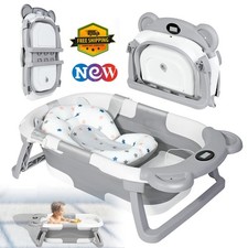 Baby Badewanne Babywanne Faltbar mit Thermometer, Anti-Rutsch Kissen 67x42x21 cm