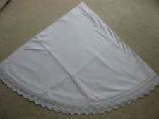 IRISETTE 162cm runde Jaquard Tischdecke mit Häkelbordüre 100% BW Damast weiß