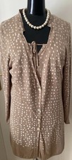 Twin Set Long Pullover Strick Jacke Camel Beige Punkte Leinen Mix Gr 40 ❤️