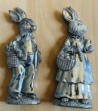 Hasenduo silberfarben Metall Hasenpaar Ostern Osterhase Vintage EDEL