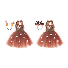 Mädchen Weihnachten Rentier Kostüm Pailletten Tutu Kleid mit Hirsch Haar Reifen