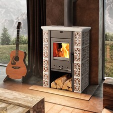 Haas+Sohn Tirol Kaminofen Perlschwarz / Braun-Weiß 343.15 C 6,3 kW