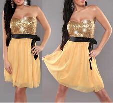 Edles Abendkleid Cocktailkleid Gold Glitzer Pailletten Bandeau Kleid  34 36 38