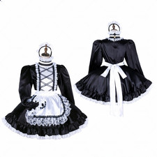 Girl Maid Black Satin Dress