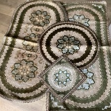 Brokat Tischdecken Tischläufer Deckchen Gobelin Untersetzer Vintage Grün 4 Stück