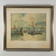 Aquarell Hamburger Hafen Dampf
