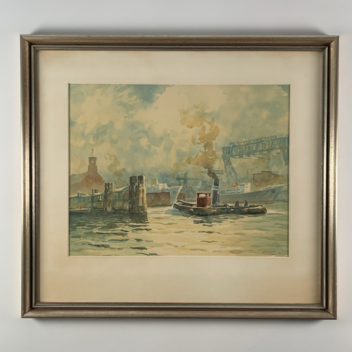 Aquarell hamburger hafen dampf - hamburger,