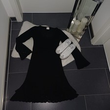 Neu Strickkleid 36 38 schwarz 20%Mohair Wollkleid Ajour weite ärmel TopZustand