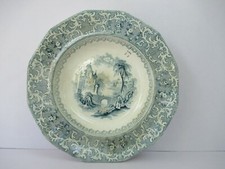 Antik Staffordshire Töpferei Grün Transferware Platte Englisch Scenery Selten "