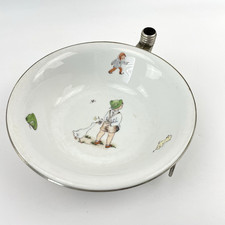 Kinder Warmhalteteller Porzellan | Junge mit Gans Motiv | Metall Vintage 17cm