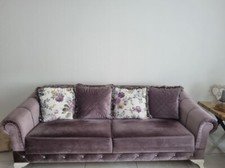 Couchgarnitur, Sitzgarnitur in Lila Samt + Kissen