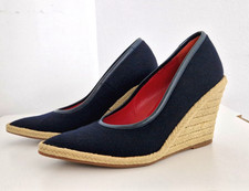 Vintage CELINE 35 UK2,5 Damen Wedges Pumps 8,5cm Filz Leder Rot Nachtblau Natur