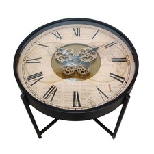 Couchtisch - schwarz-beige - mit Uhr - Ø 72 cm Sofatisch Wohnzimmertisch