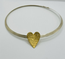 Silber Collier Neuwertig Vergoldet Herz Motiv Handarbeit Top Zustand
