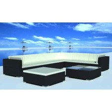 Polyrattan Garten möbel Gartenset Möbel Sitzgruppe Gartengaritur Ecksofa Schwarz