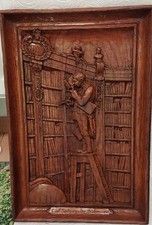 Holzrelief Spitzweg Der Bücherwurm sic 872   34 x 23 x 3,5 cm