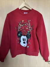 Micky-Maus-Weihnachtspullover Gr. XS rot Pailletten