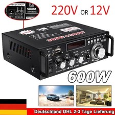 600W Stereo Verstärker Bluetooth Digital Power Amplifier FM HiFi Audio MP3 12V