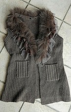D&X Damen Angora Wolle Strick-Weste Fellkragen braun Gr. S/M