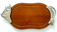 BMF Rustikales Servierbrett Holzplatte Metall Ochse Wurst Fleisch Platte 55,5x27